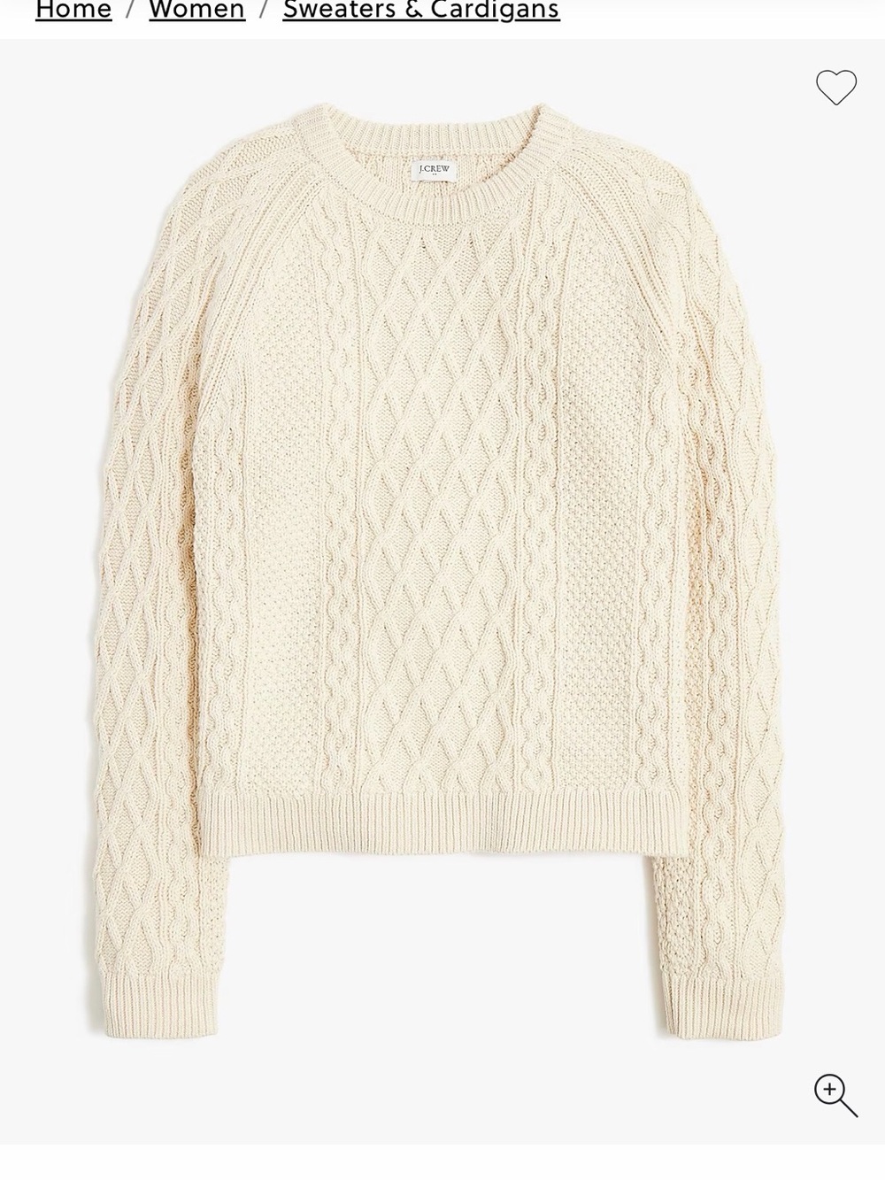 J. Crew Cream Cable-Knit Crewneck Sweater